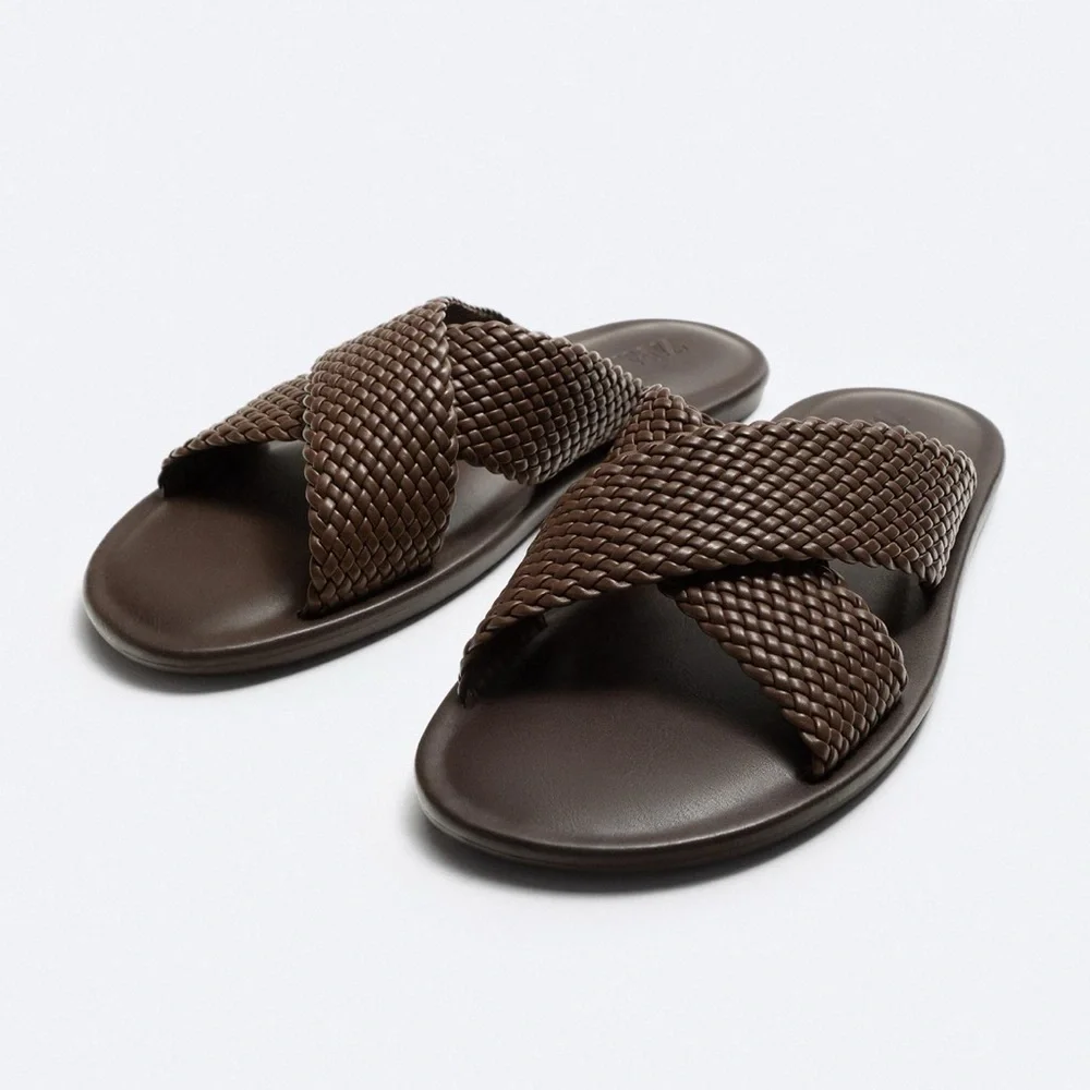 Zara | Shoes | Zara Men Woven Strap Sandals Dark Brown Nwt 